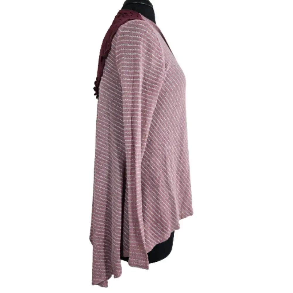 Red Open Front Sweater with Crochet Back Size Medium